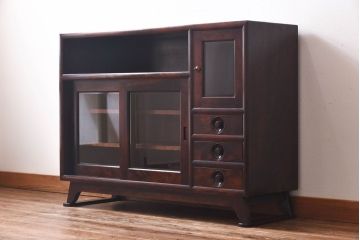 中古　松本民芸家具　モダンな雰囲気の90型茶タンス(サイドボード、戸棚)(定価約35万6千円)