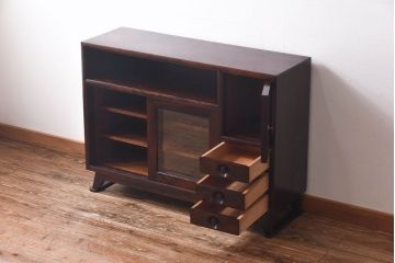 中古　松本民芸家具　モダンな雰囲気の90型茶タンス(サイドボード、戸棚)(定価約35万6千円)
