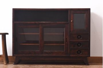 中古　松本民芸家具　モダンな雰囲気の90型茶タンス(サイドボード、戸棚)(定価約35万6千円)