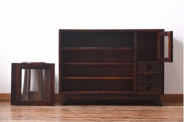 中古　松本民芸家具　モダンな雰囲気の90型茶タンス(サイドボード、戸棚)(定価約35万6千円)