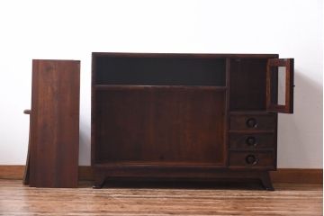 中古　松本民芸家具　モダンな雰囲気の90型茶タンス(サイドボード、戸棚)(定価約35万6千円)