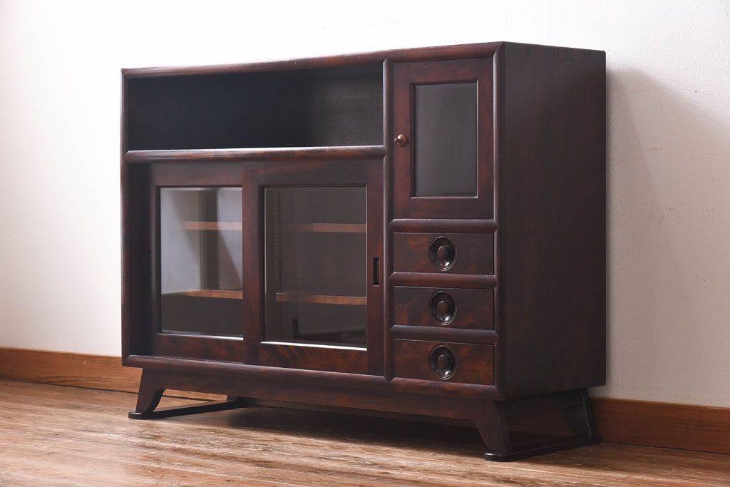 中古　松本民芸家具　モダンな雰囲気の90型茶タンス(サイドボード、戸棚)(定価約35万6千円)