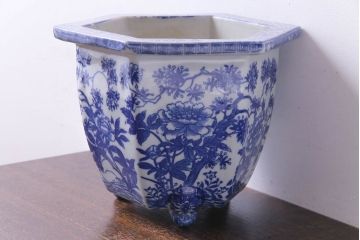 アンティーク雑貨　和製アンティーク　様々な草花が描かれた上品な六角植木鉢