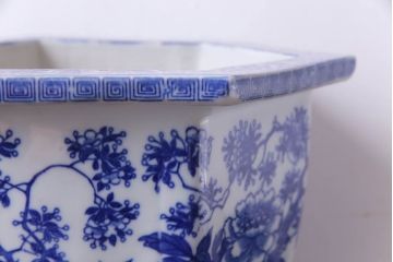 アンティーク雑貨　和製アンティーク　様々な草花が描かれた上品な六角植木鉢