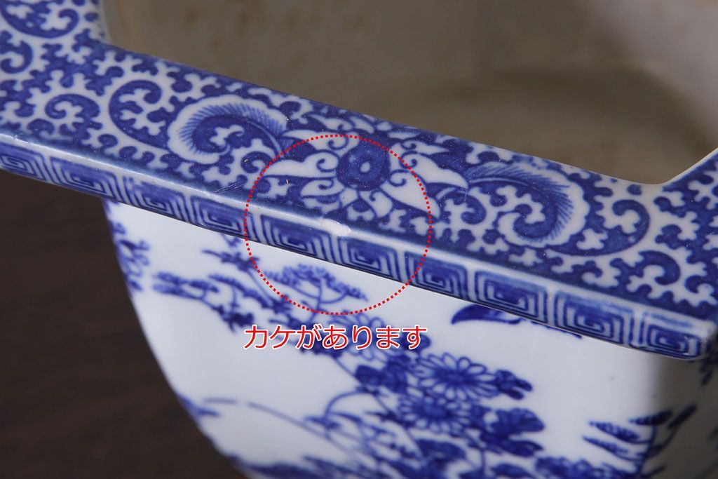 アンティーク雑貨　和製アンティーク　様々な草花が描かれた上品な六角植木鉢