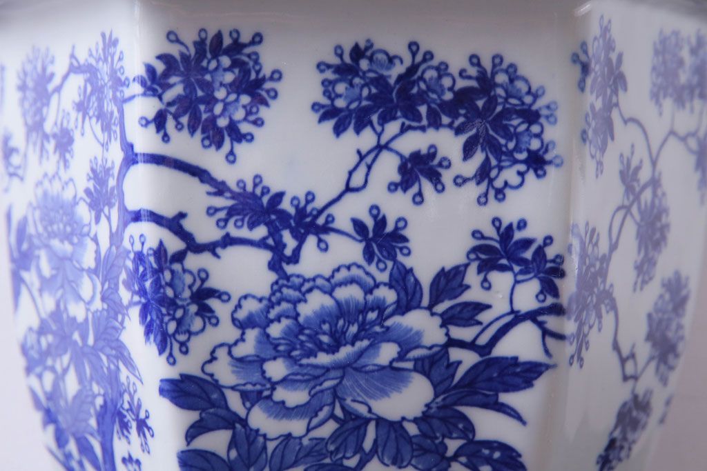 アンティーク雑貨　和製アンティーク　様々な草花が描かれた上品な六角植木鉢