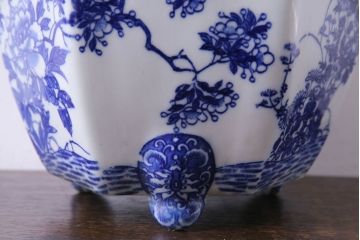 アンティーク雑貨　和製アンティーク　様々な草花が描かれた上品な六角植木鉢