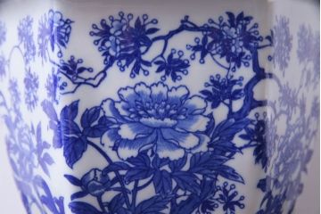 アンティーク雑貨　和製アンティーク　様々な草花が描かれた上品な六角植木鉢