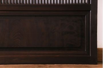 和製アンティーク　板ガラス裏障子留め　凝った作りの腰板が魅力の花ガラス入り格子戸(ガラス帯戸、仕切り戸、引き戸、建具)4枚組
