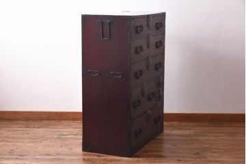 アンティーク家具　和製アンティーク　桐材製　柔らかな雰囲気が魅力的な一本物の松本衣装箪笥(引き出し、チェスト、桐箪笥、桐たんす)