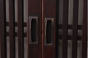 和製アンティーク　杉材　武骨な雰囲気の漂う格子帯戸(板戸、格子戸、引き戸、建具)4枚組