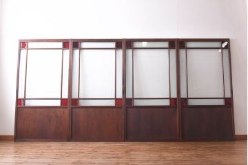 和製アンティーク　色ガラス・花ガラス入り　大正ロマンの雰囲気が漂うガラス戸(引き戸、建具)4枚セット