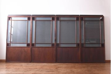 和製アンティーク　色ガラス・花ガラス入り　大正ロマンの雰囲気が漂うガラス戸(引き戸、建具)4枚セット