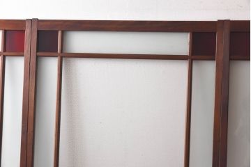 和製アンティーク　色ガラス・花ガラス入り　大正ロマンの雰囲気が漂うガラス戸(引き戸、建具)4枚セット