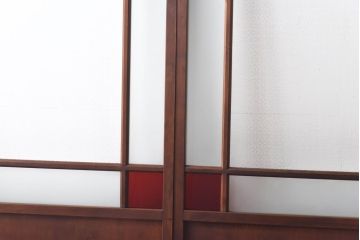 和製アンティーク　色ガラス・花ガラス入り　大正ロマンの雰囲気が漂うガラス戸(引き戸、建具)4枚セット
