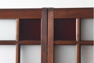 和製アンティーク　色ガラス・花ガラス入り　大正ロマンの雰囲気が漂うガラス戸(引き戸、建具)4枚セット