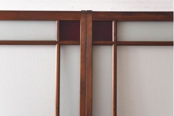 和製アンティーク　色ガラス・花ガラス入り　大正ロマンの雰囲気が漂うガラス戸(引き戸、建具)4枚セット