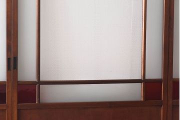和製アンティーク　色ガラス・花ガラス入り　大正ロマンの雰囲気が漂うガラス戸(引き戸、建具)4枚セット