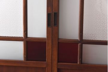 和製アンティーク　色ガラス・花ガラス入り　大正ロマンの雰囲気が漂うガラス戸(引き戸、建具)4枚セット