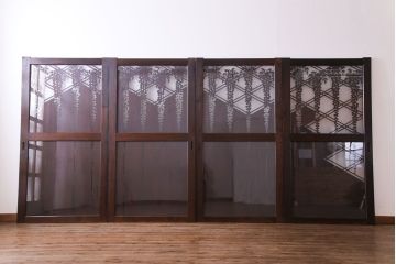 ラフジュ工房オリジナル　小粋な和の風情を感じる透かし彫りのガラス入り板戸(仕切り戸、引き戸、建具)4枚組