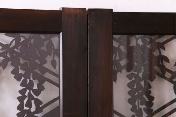 ラフジュ工房オリジナル　小粋な和の風情を感じる透かし彫りのガラス入り板戸(仕切り戸、引き戸、建具)4枚組