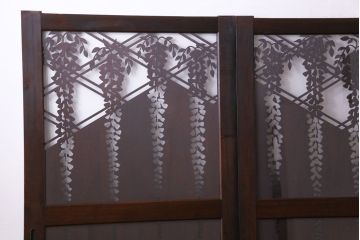 ラフジュ工房オリジナル　小粋な和の風情を感じる透かし彫りのガラス入り板戸(仕切り戸、引き戸、建具)4枚組