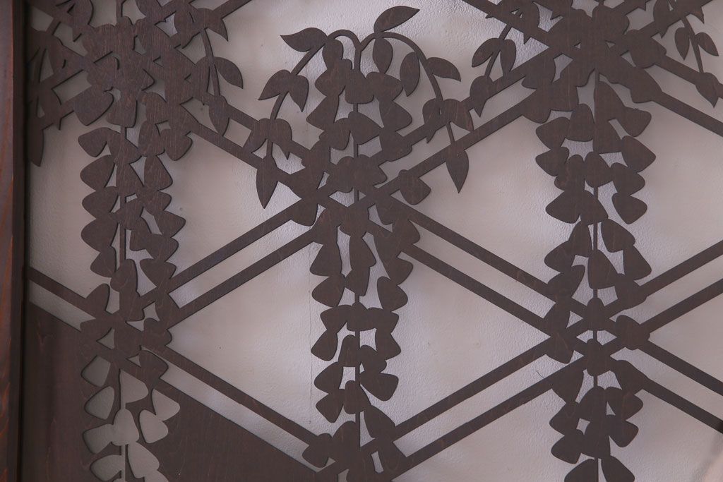 ラフジュ工房オリジナル　小粋な和の風情を感じる透かし彫りのガラス入り板戸(仕切り戸、引き戸、建具)4枚組