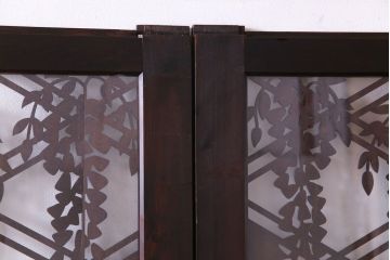 ラフジュ工房オリジナル　小粋な和の風情を感じる透かし彫りのガラス入り板戸(仕切り戸、引き戸、建具)4枚組
