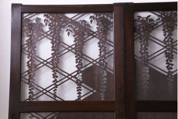 ラフジュ工房オリジナル　小粋な和の風情を感じる透かし彫りのガラス入り板戸(仕切り戸、引き戸、建具)4枚組