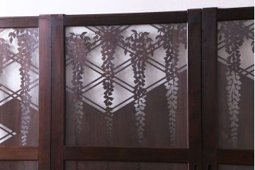 ラフジュ工房オリジナル　小粋な和の風情を感じる透かし彫りのガラス入り板戸(仕切り戸、引き戸、建具)4枚組