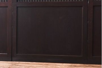 和製アンティーク　杉材　濃い色味のモダンな格子帯戸(引き戸、建具)4枚セット