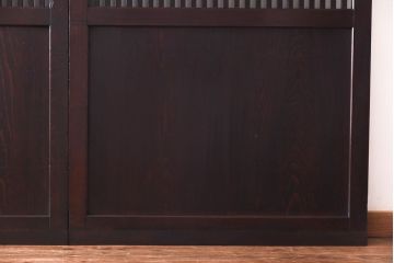 和製アンティーク　杉材　濃い色味のモダンな格子帯戸(引き戸、建具)4枚セット