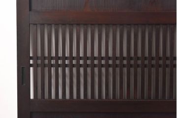 和製アンティーク　杉材　濃い色味のモダンな格子帯戸(引き戸、建具)4枚セット