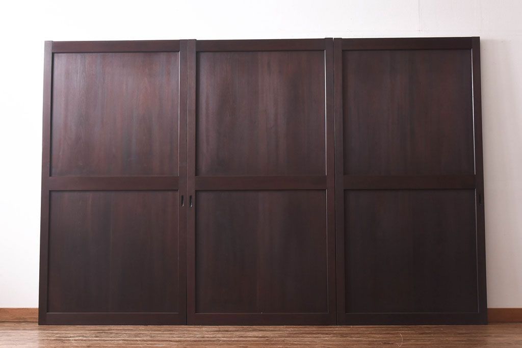 【商談品】和製アンティーク　特注品　楠材でできた珍しい帯戸(板戸、引き戸、建具)3枚セット