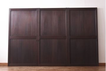 【商談品】和製アンティーク　特注品　楠材でできた珍しい帯戸(板戸、引き戸、建具)3枚セット