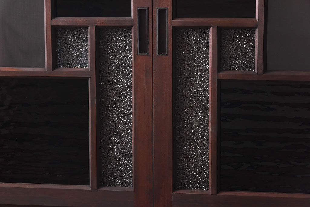 ラフジュ工房オリジナル　緑の色ガラスがレトロな雰囲気を漂わせる引き戸(ガラス戸、建具)2枚セット