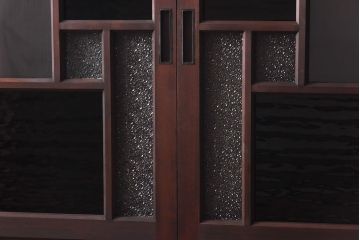 ラフジュ工房オリジナル　緑の色ガラスがレトロな雰囲気を漂わせる引き戸(ガラス戸、建具)2枚セット