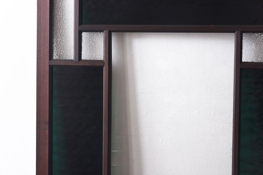 ラフジュ工房オリジナル　緑の色ガラスがレトロな雰囲気を漂わせる引き戸(ガラス戸、建具)2枚セット