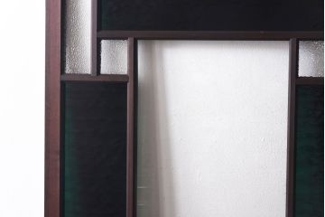 ラフジュ工房オリジナル　緑の色ガラスがレトロな雰囲気を漂わせる引き戸(ガラス戸、建具)2枚セット