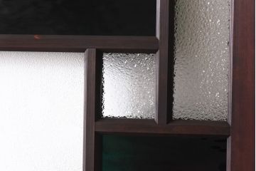 ラフジュ工房オリジナル　緑の色ガラスがレトロな雰囲気を漂わせる引き戸(ガラス戸、建具)2枚セット