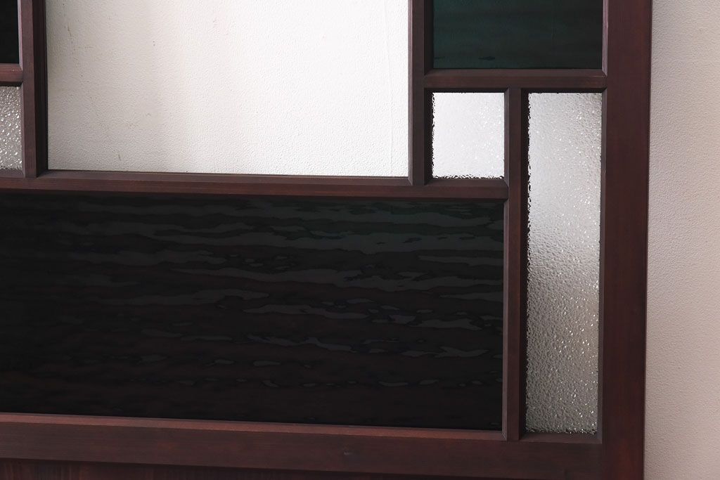 ラフジュ工房オリジナル　緑の色ガラスがレトロな雰囲気を漂わせる引き戸(ガラス戸、建具)2枚セット