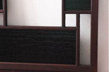 ラフジュ工房オリジナル　緑の色ガラスがレトロな雰囲気を漂わせる引き戸(ガラス戸、建具)2枚セット