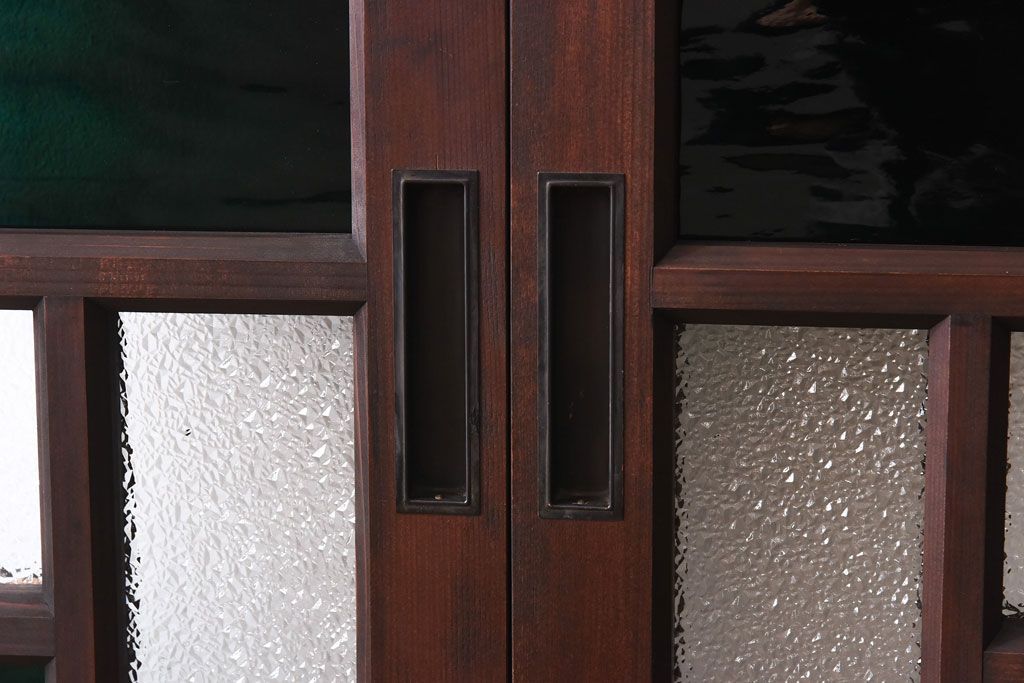 ラフジュ工房オリジナル　緑の色ガラスがレトロな雰囲気を漂わせる引き戸(ガラス戸、建具)2枚セット