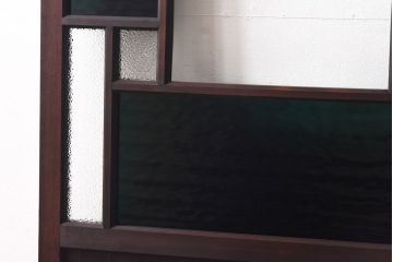 ラフジュ工房オリジナル　緑の色ガラスがレトロな雰囲気を漂わせる引き戸(ガラス戸、建具)2枚セット