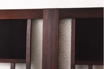 ラフジュ工房オリジナル　緑の色ガラスがレトロな雰囲気を漂わせる引き戸(ガラス戸、建具)2枚セット