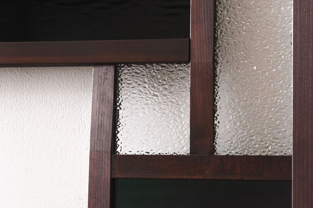 ラフジュ工房オリジナル　緑の色ガラスがレトロな雰囲気を漂わせる引き戸(ガラス戸、建具)2枚セット