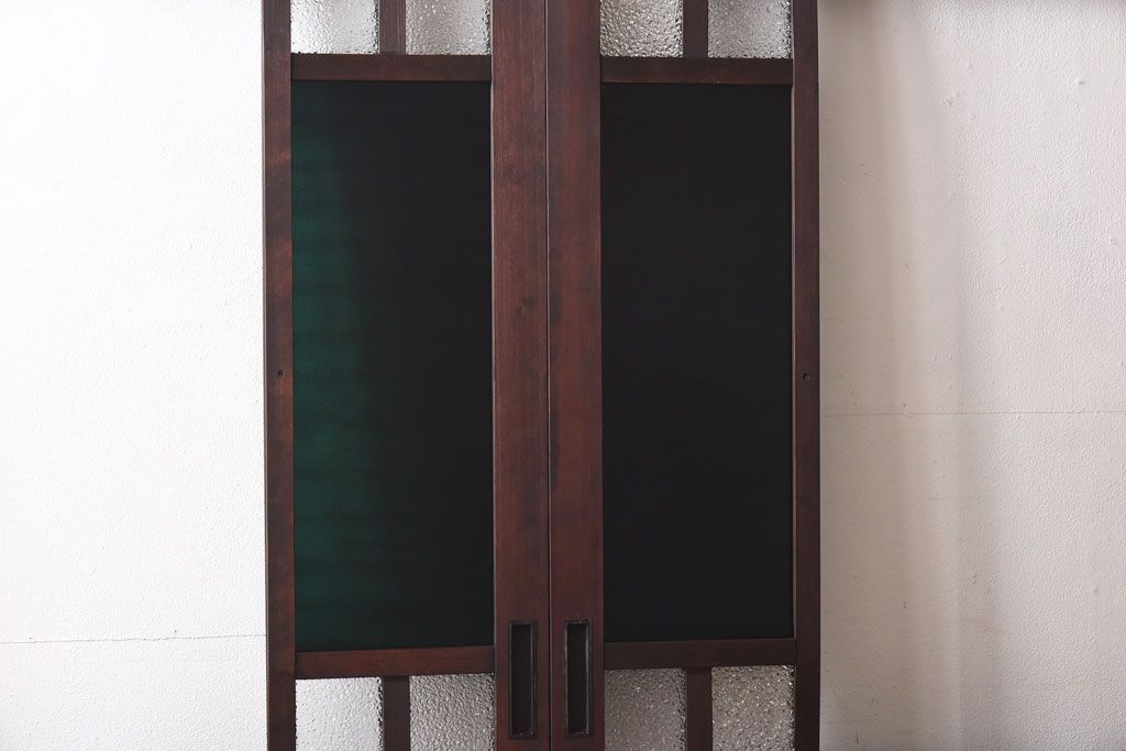 ラフジュ工房オリジナル　緑の色ガラスがレトロな雰囲気を漂わせる引き戸(ガラス戸、建具)2枚セット