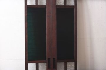 ラフジュ工房オリジナル　緑の色ガラスがレトロな雰囲気を漂わせる引き戸(ガラス戸、建具)2枚セット