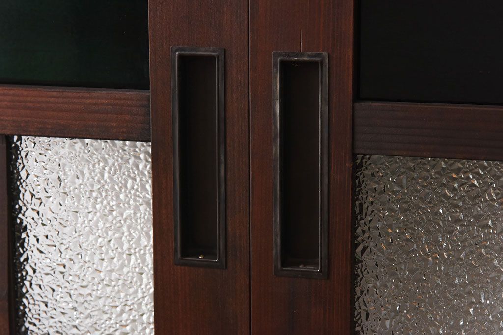 ラフジュ工房オリジナル　緑の色ガラスがレトロな雰囲気を漂わせる引き戸(ガラス戸、建具)2枚セット