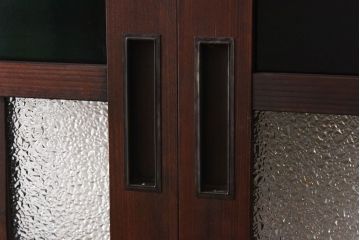 ラフジュ工房オリジナル　緑の色ガラスがレトロな雰囲気を漂わせる引き戸(ガラス戸、建具)2枚セット